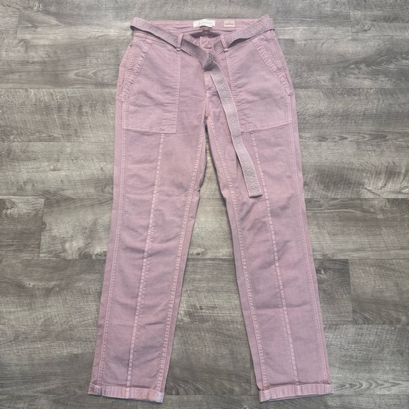 Anthropologie Pants - Anthropologie Pink Belted Wanderer Twill Ankle Pants Straight Leg Womens Sz. 26